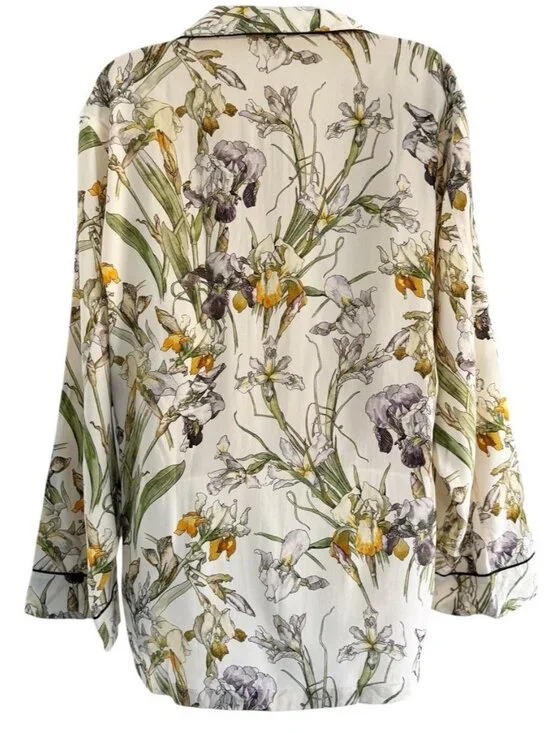 Alexander McQueen Woman's Sz 38 US Sz 2 Meadow Floral Print 100% Silk Pajama Top - Picture 3 of 13